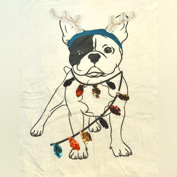 MNK Marc New York French Bulldog Christmas Sweatshirt in Sequin Light Bulbs, M - Picture 8 of 12